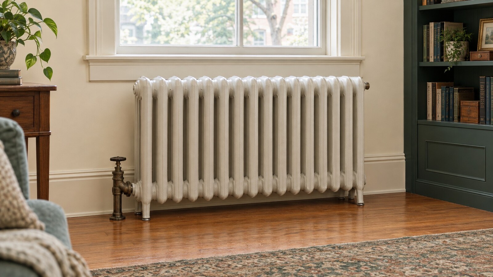 Illustration of a steam radiator in a finished room