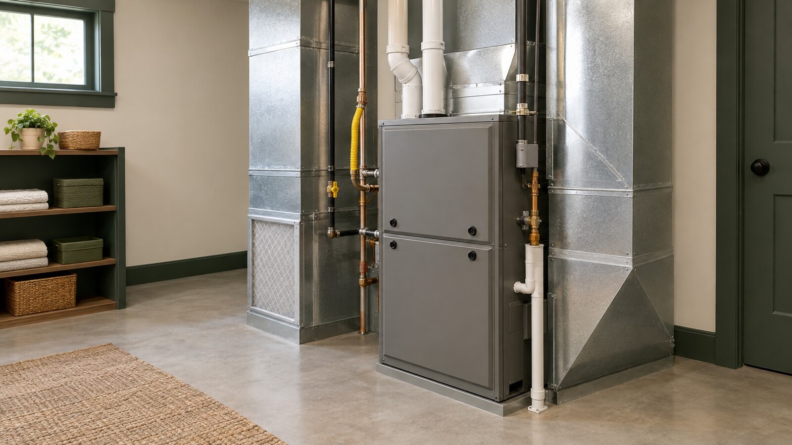 Illustration of a furnace and its heating connections