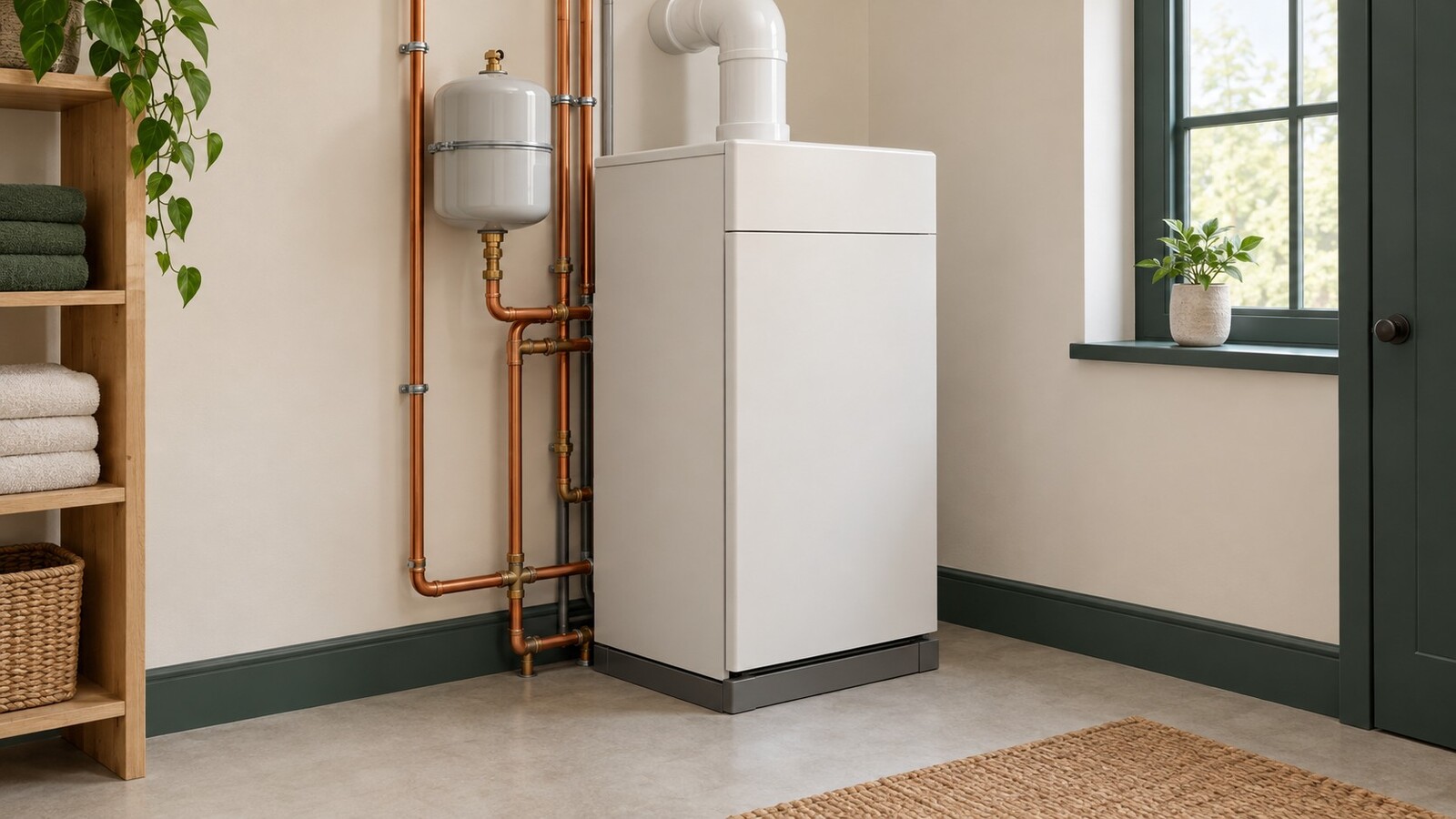 Illustration of a hot-water boiler with heating pipes