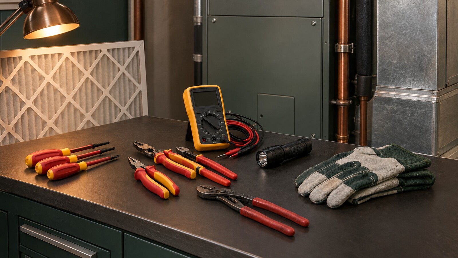 Illustration of HVAC maintenance tools and equipment
